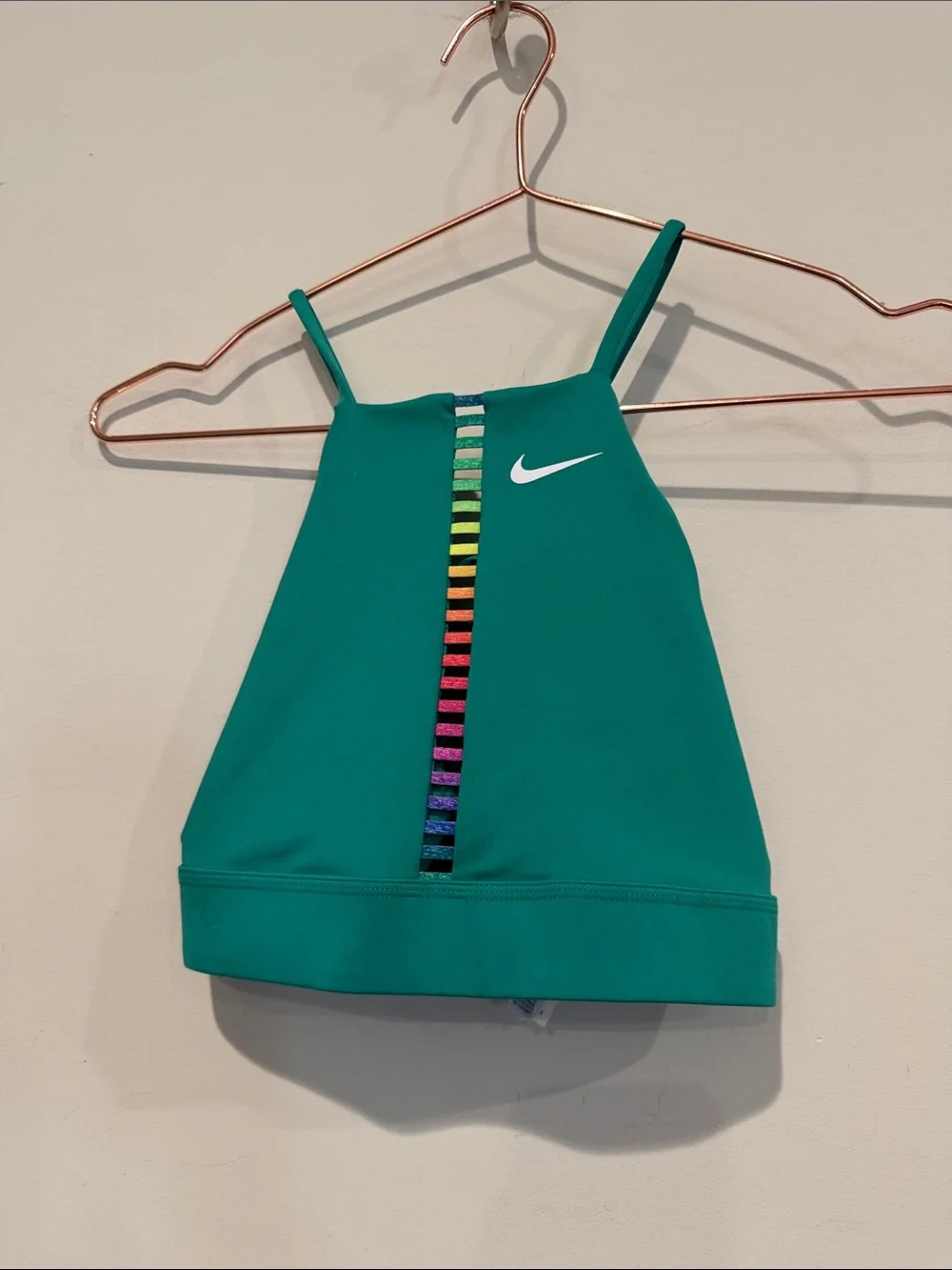 Nike Teal sports bra Sports Crop Top with Rainbow Stripe.